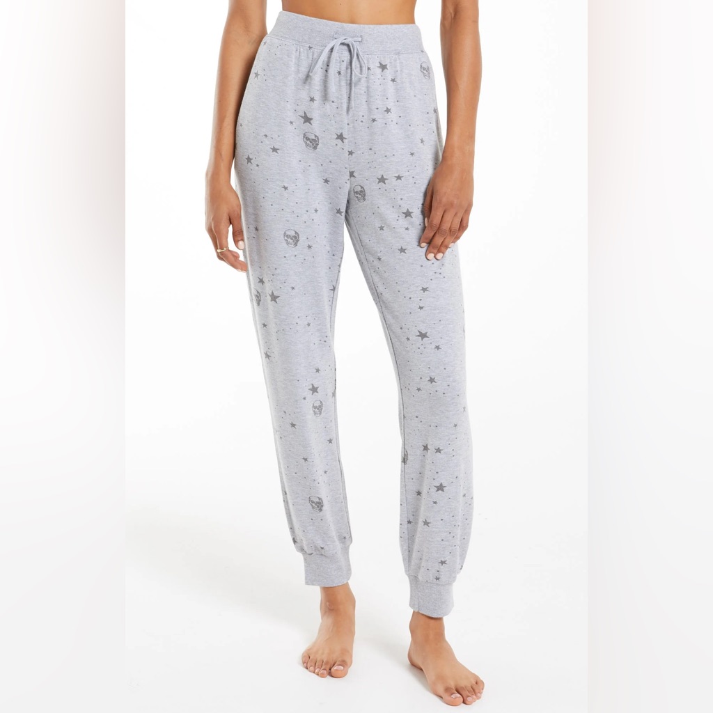 Z Supply Gray Star Skull Print Joggers